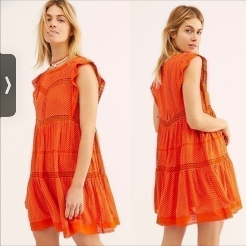 Free People Orange Eyelet Flutter Sleeve Dress